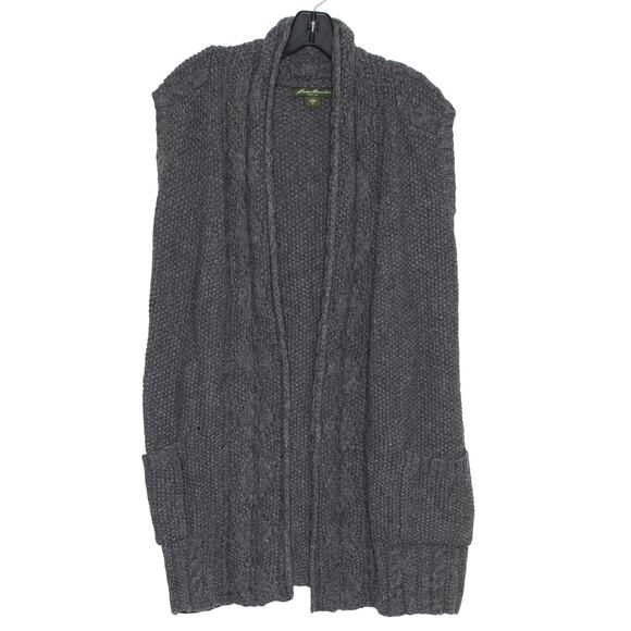Eddie Bauer Cardigan Wool Chunky Cozy Dark Academia Minimalist Open Gray Small - Picture 1 of 6